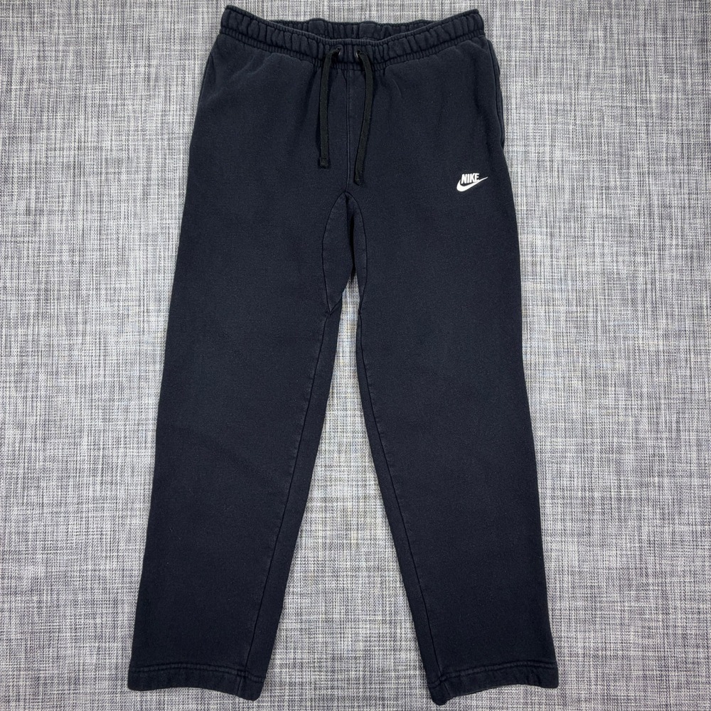 Nike Mens M Black Club Fleece Sweatpants Open Hem Straight Leg Drawstring Pants